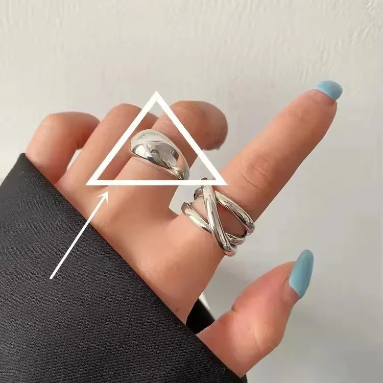 925 Sterling Silver Geometric Multilayer Round Bead Ring Female Fashion Punk Temperament Prevent Allergy Charm Jewelry