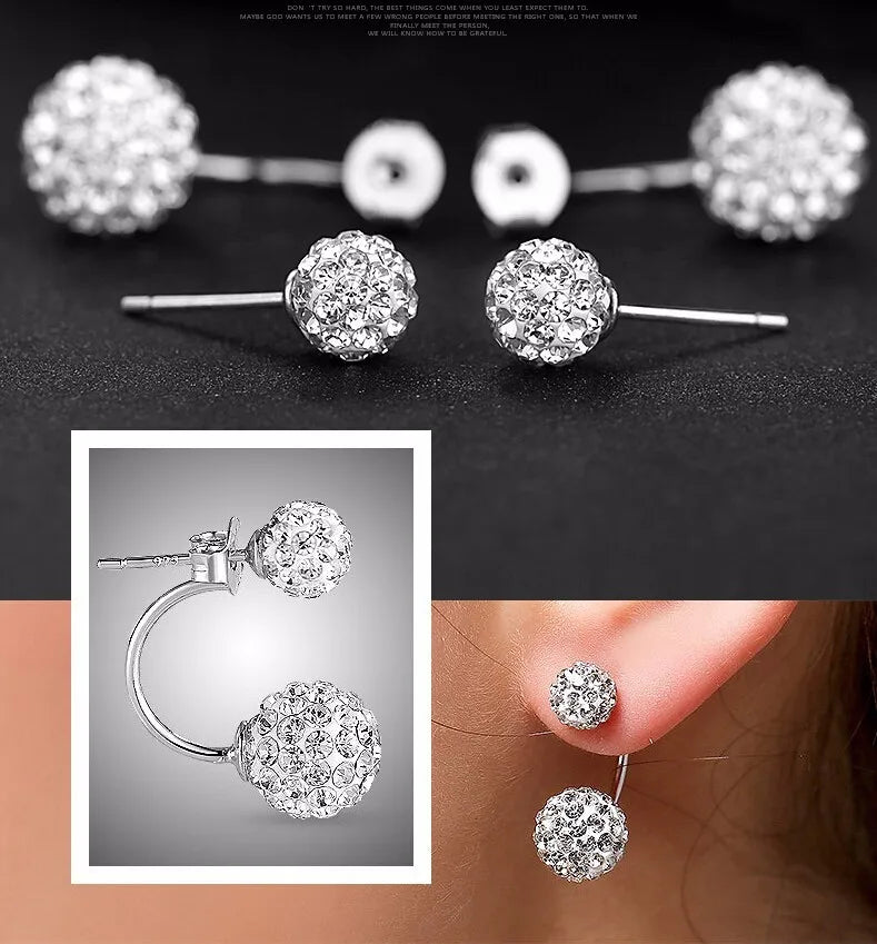 Promotion 925 Sterling Silver Fashion U Bend Shiny Shambhala Ball Ladies Stud Earrings Jewelry Free Wholesale Gifts