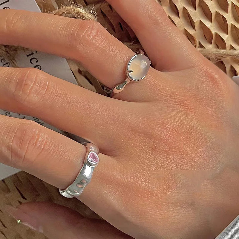 925 Stamp Silver Color Opal Ring for Women Girl Braided Hollow Romantic Jewelry Engagement