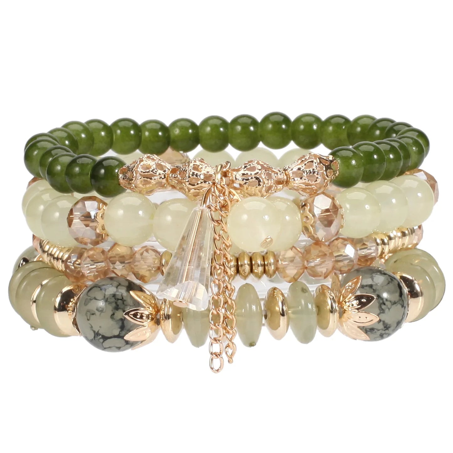 WG Multilaye Bohemian Stackable Beads Bracelet Imitation Agate Chain Tassel Colored Glass Crystal Bracelet Jewelry