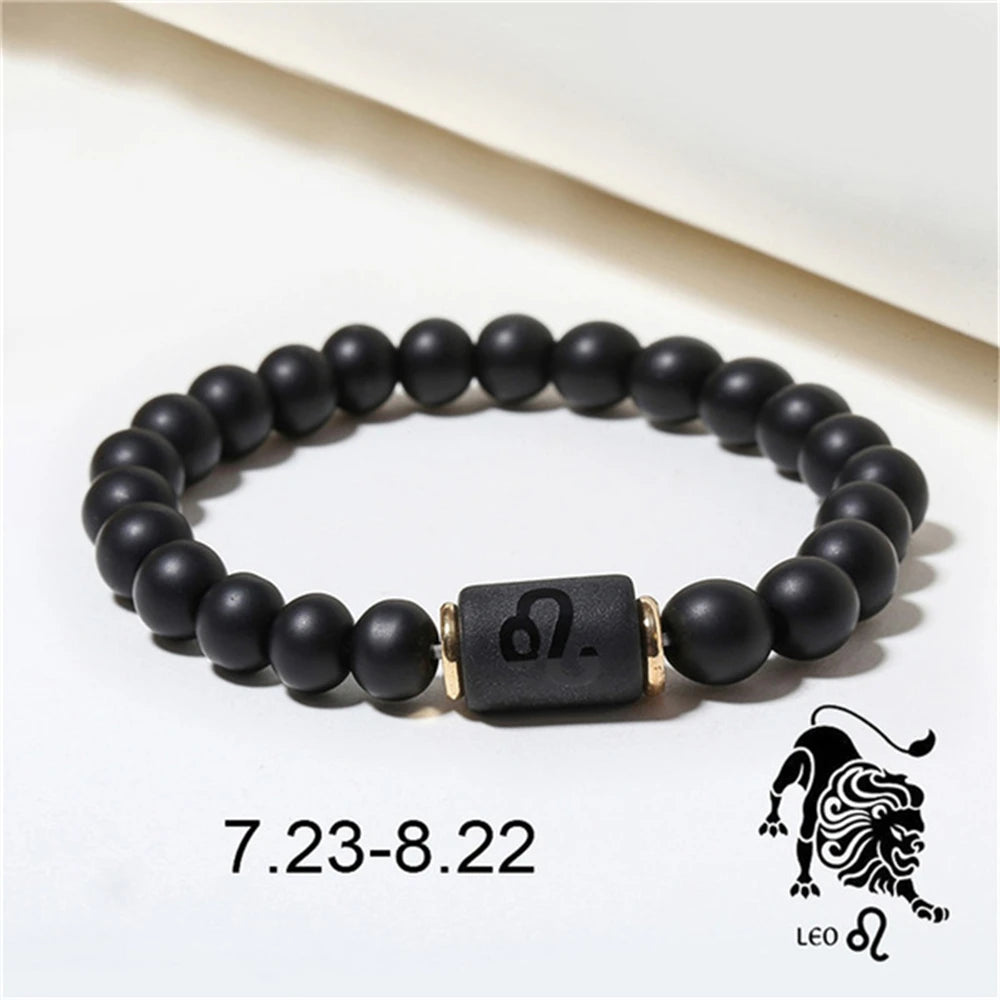 Natural Stone Beads Zodiac Signs Bracelet Friends Couples 12 Constellation Stretch Beaded Bracelet For Men Women Jewelry Gift