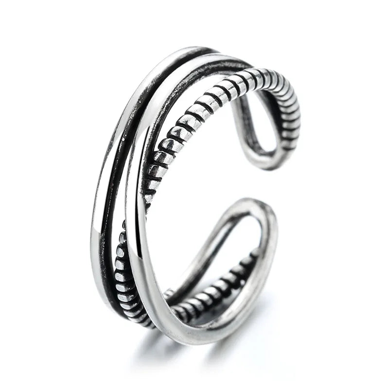 925 Sterling Silver Geometric Multilayer Round Bead Ring Female Fashion Punk Temperament Prevent Allergy Charm Jewelry