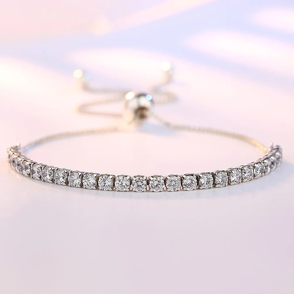 925 Sterling Silver Bracelet Love Elegant Zircon Tennis Crystal Chain for Women Fashion Noble Engagement Wedding Glam