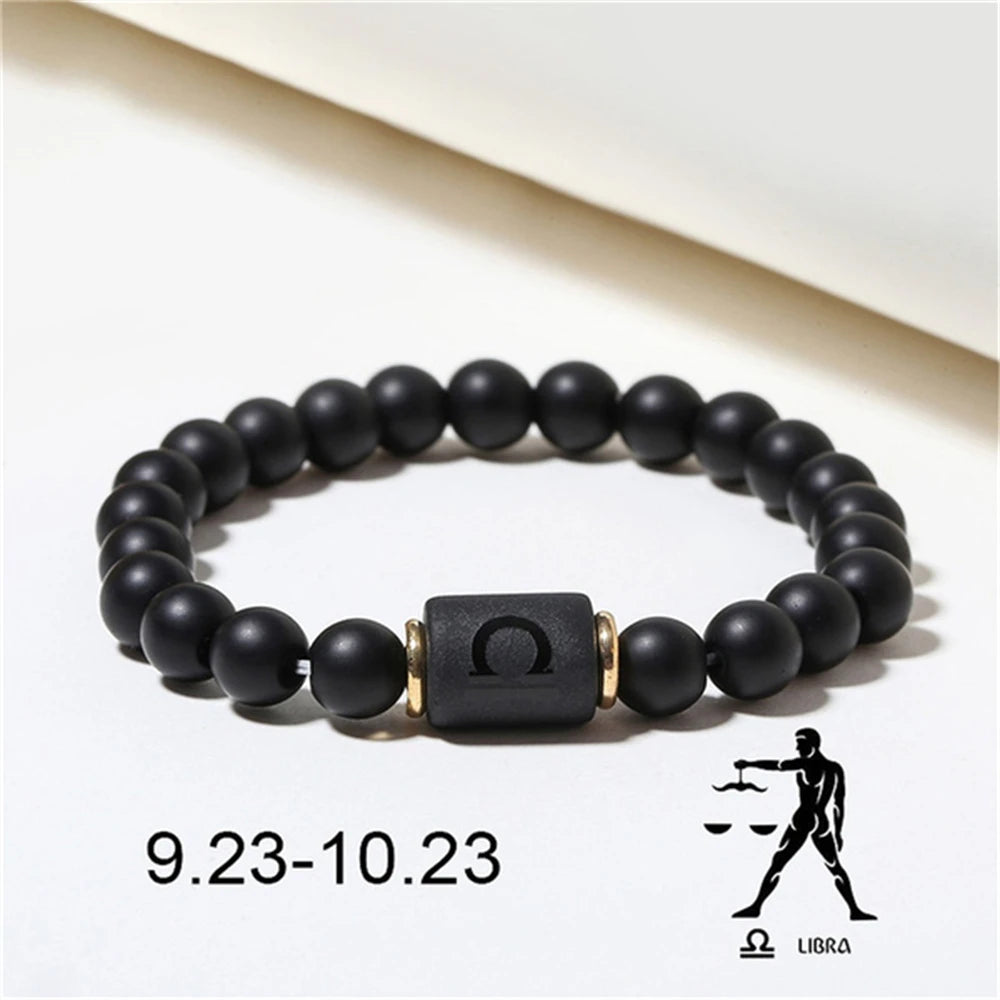 Natural Stone Beads Zodiac Signs Bracelet Friends Couples 12 Constellation Stretch Beaded Bracelet For Men Women Jewelry Gift