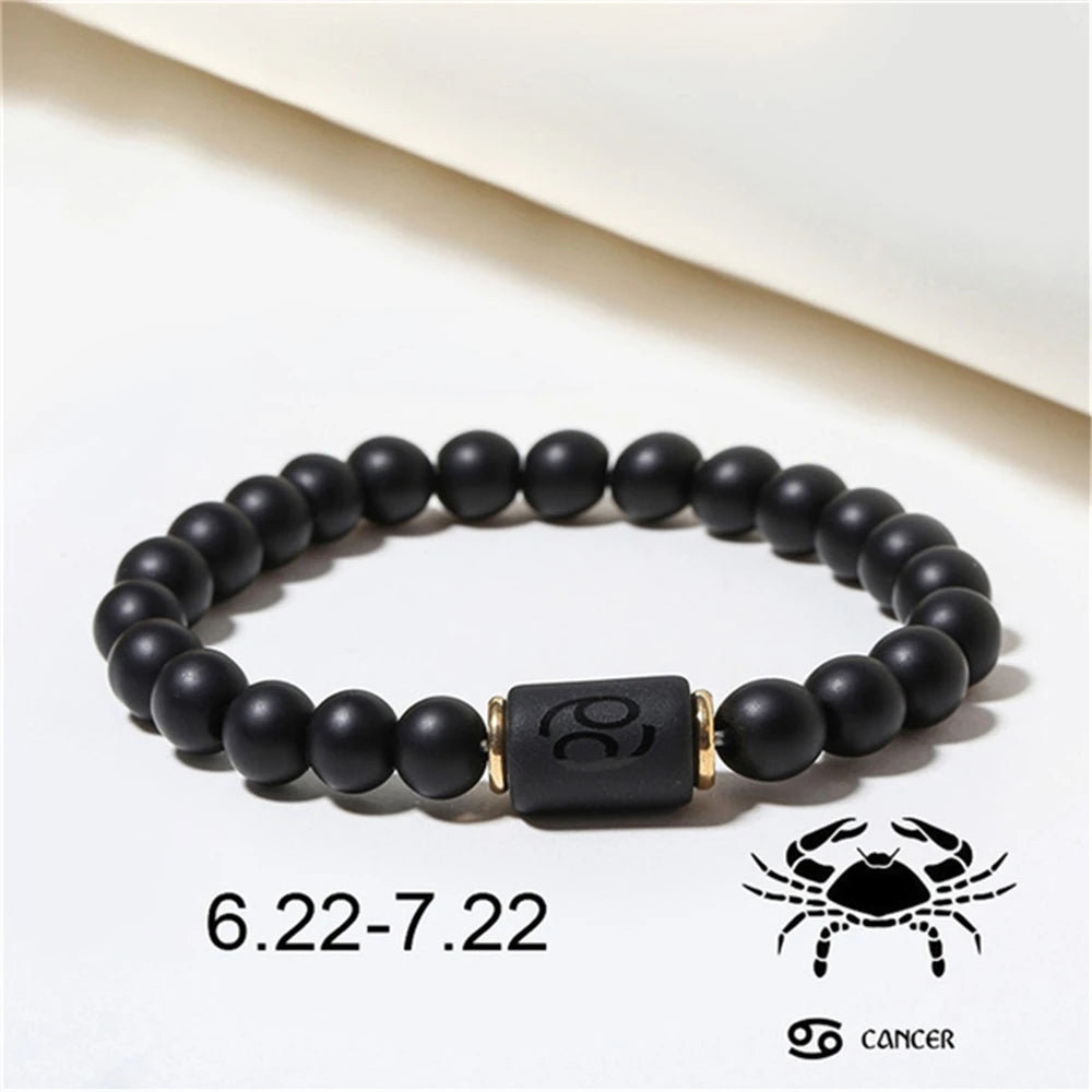 Natural Stone Beads Zodiac Signs Bracelet Friends Couples 12 Constellation Stretch Beaded Bracelet For Men Women Jewelry Gift