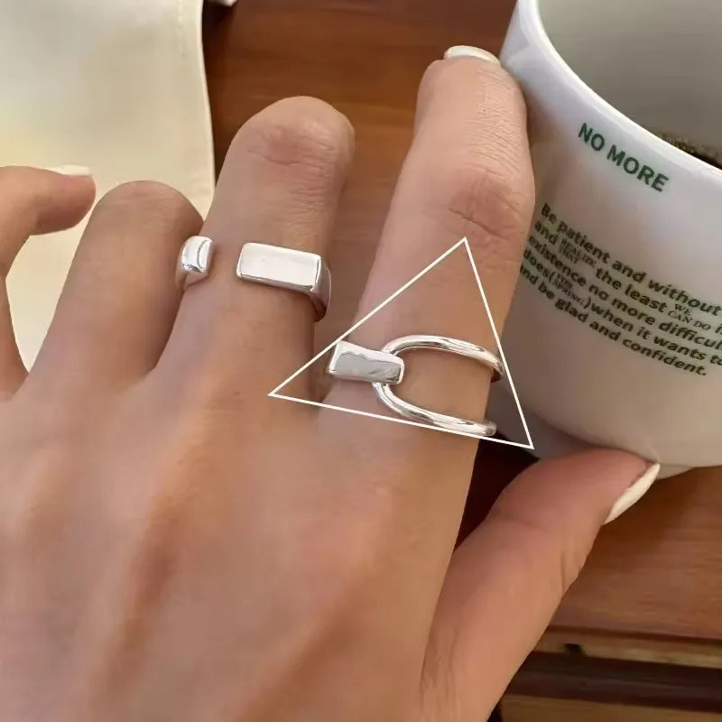 925 Sterling Silver Geometric Multilayer Round Bead Ring Female Fashion Punk Temperament Prevent Allergy Charm Jewelry