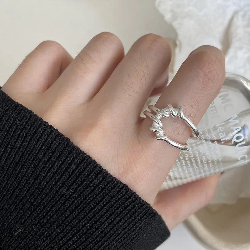 925 Sterling Silver Geometric Multilayer Round Bead Ring Female Fashion Punk Temperament Prevent Allergy Charm Jewelry