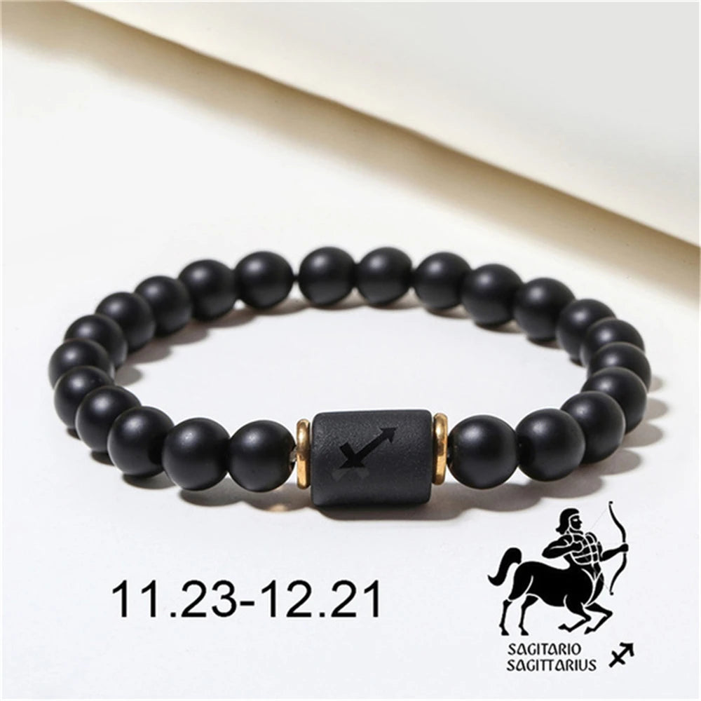 Natural Stone Beads Zodiac Signs Bracelet Friends Couples 12 Constellation Stretch Beaded Bracelet For Men Women Jewelry Gift