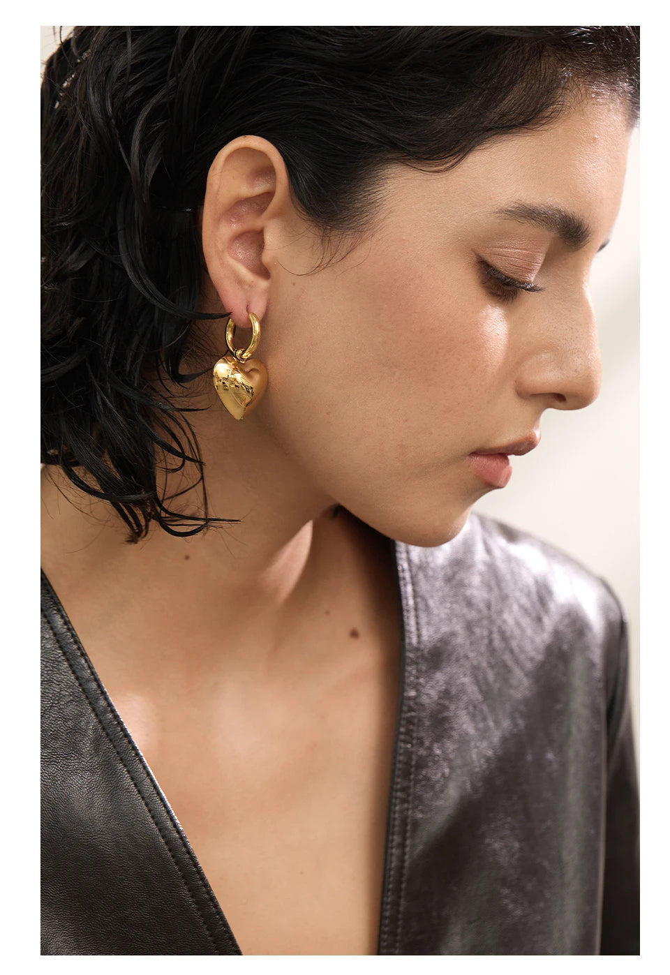 Elysium Exquisite Hollow Smooth Stereoscopic Heart Love Drop Dangle Daily Hoop Earrings Waterproof Stainless Steel Jewelry Women