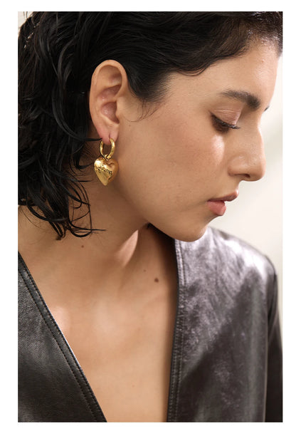 Elysium Exquisite Hollow Smooth Stereoscopic Heart Love Drop Dangle Daily Hoop Earrings Waterproof Stainless Steel Jewelry Women