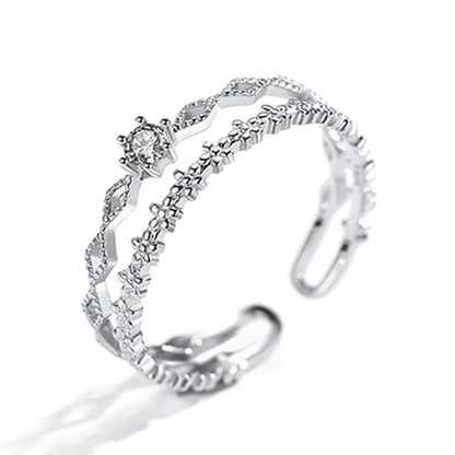 925 Sterling Silver Flower Lace Ring Korean Fashion Opening Inlaid CZ Adjustable Rings Valentine's Day Gift