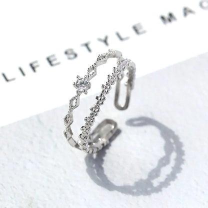 925 Sterling Silver Flower Lace Ring Korean Fashion Opening Inlaid CZ Adjustable Rings Valentine's Day Gift