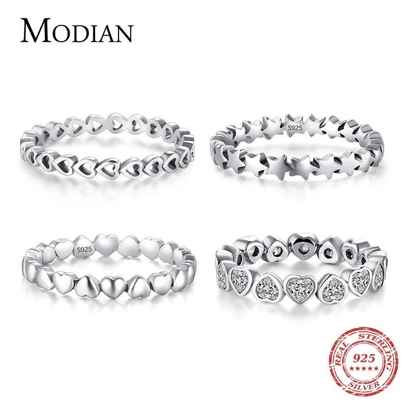 Modian Silver Gold Rose Shining Rings for Women Fashion 100% 925 Sterling Silver Stackable Finger Ring Wedding Statement Jewelry