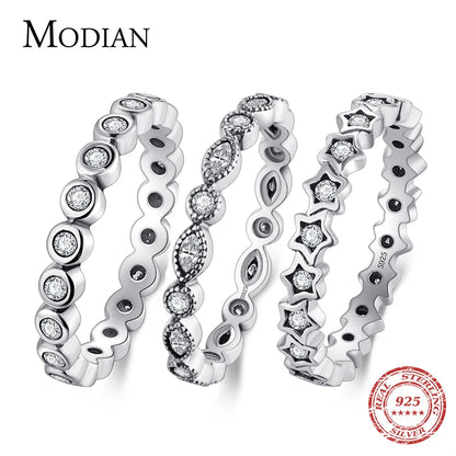 Modian Silver Gold Rose Shining Rings for Women Fashion 100% 925 Sterling Silver Stackable Finger Ring Wedding Statement Jewelry