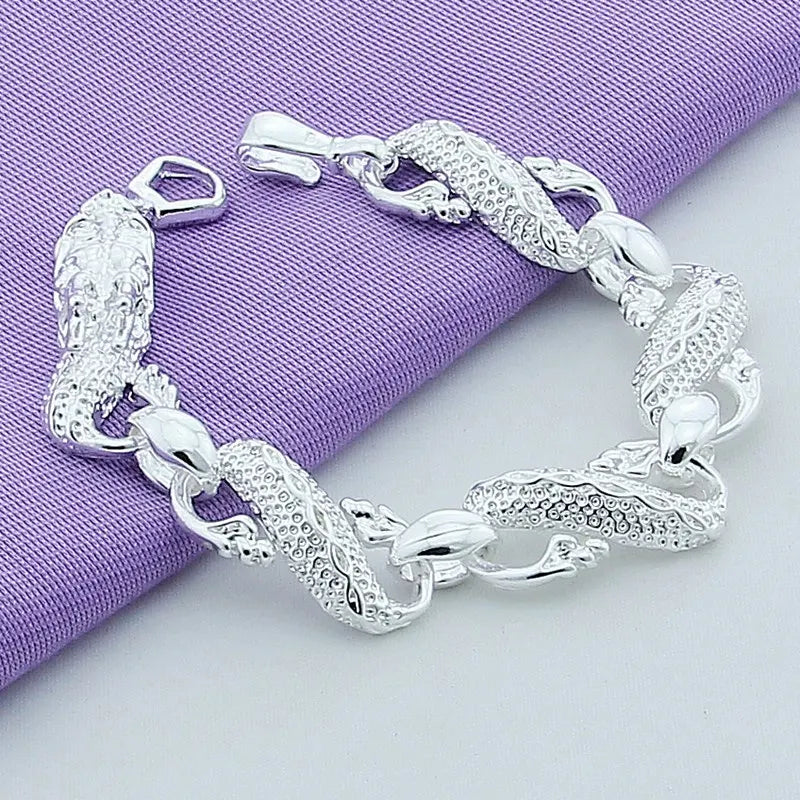 925 Sterling Silver Dragon Cuff Bracelet For Man Women Charm Wedding Engagement Party Fashion Jewelry