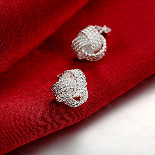 100% Real 925 Sterling Silver Elegant Soft Winding Stud Earrings for Women Wedding Engagement Jewelry