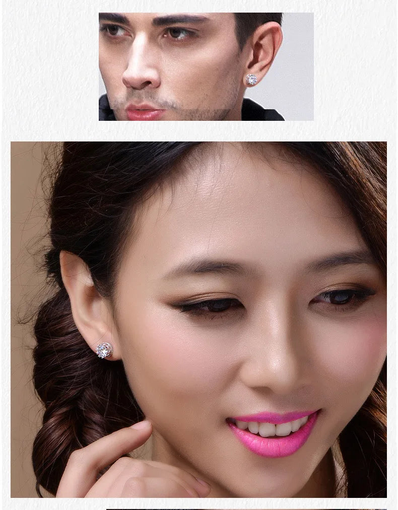 925 Sterling Silver Female Luxury Crystal Round Stud Earrings Vintage Wedding Jewelry White Zircon Stone Earrings For Women