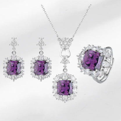 925 Sterling Silver Jewelry Sets For Women Heart Zircon Ring Earrings Necklace Wedding Bridal Elegant Christmas