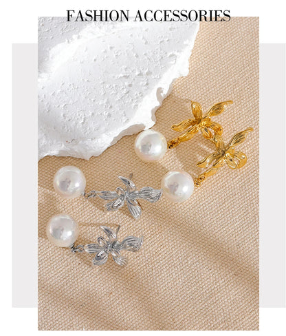 Elysium Waterproof Flower Imitation Pearls Drop Earrings for Women New Stainless Steel Korean Elegant Fashion Jewelry Accessories