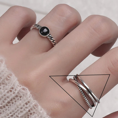 925 Sterling Silver Geometric Multilayer Round Bead Ring Female Fashion Punk Temperament Prevent Allergy Charm Jewelry