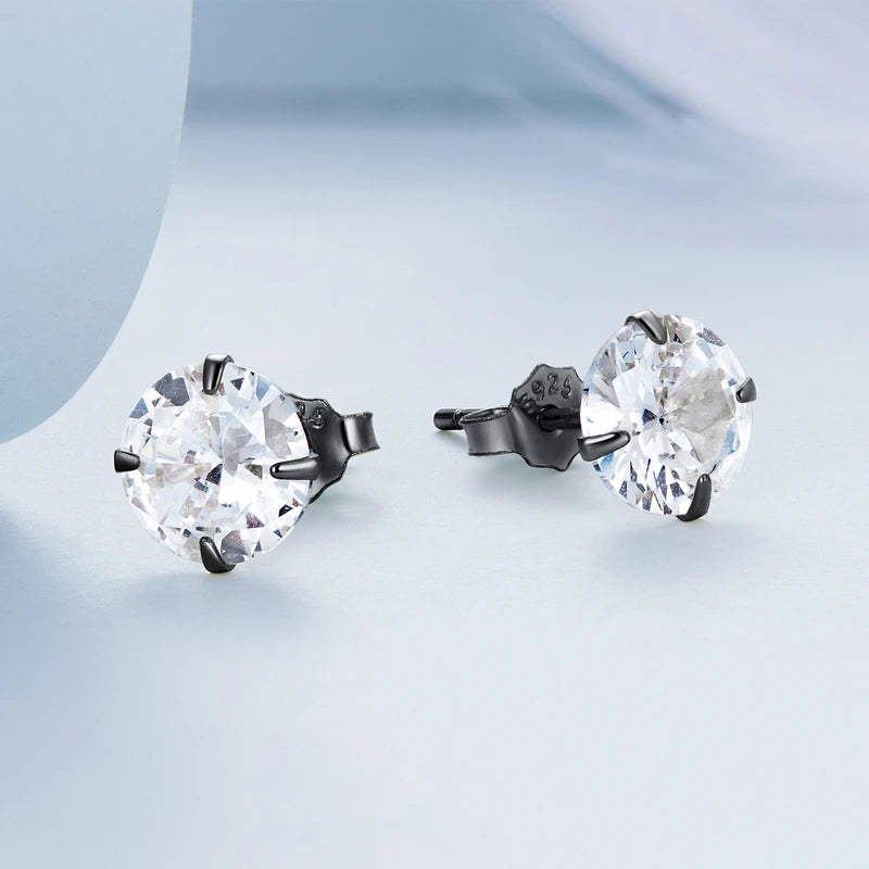 CZ Stud Earrings 925 Sterling Silver Platinum Plated Round Cubic Zirconia Hypoallergenic Earrings 4mm 5mm 6mm 7mm BSE166