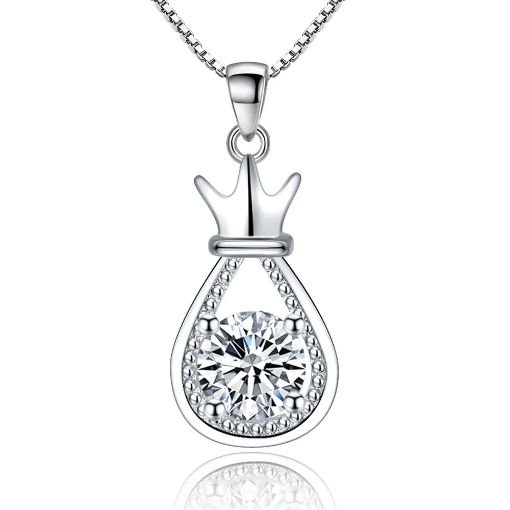 New 925 Sterling Silver Necklace For Women Round Pendent Sparkling Pave CZ Necklace Fashion Anniversary Birthday Jewelry Gifts