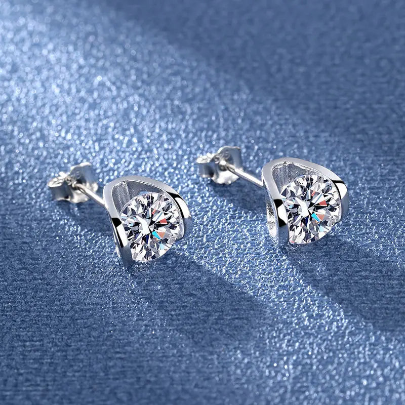 New 925 Silver Women Hoop Earrings Fashion Pendientes Gift For Female Girl Sparkling Pave CZ U Heart Shape Star Moon Earring