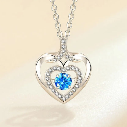 925 Sterling Silver Big Color Stone Pendant Chain Light Crystal Necklace for Women Excellent Jewelry Collarbone Chain 7355