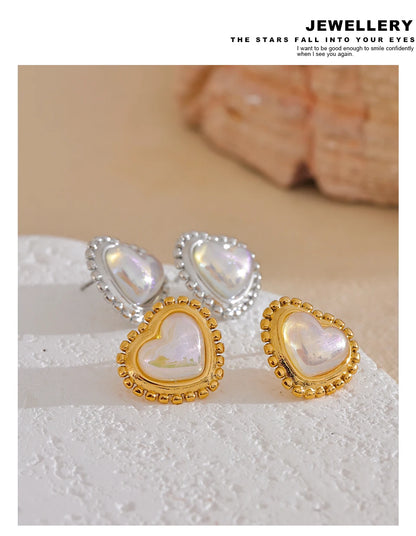 Elysium Exquisite Imitation Pearl Heart Love Daily Stud Earrings Women Water Resistant Stainless Steel Fashion Romantic Jewelry