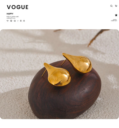 Elysium 18K Gold Color Stainless Steel New Style Water Drop Stylish Stud Earrings Women Statement Daily Temperament Jewelry