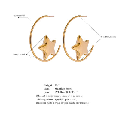 Elysium Trendy Stainless Steel Round Sleek Star Huggie Earrings for Women Prevent Allergy Metal Temperament Fashion Jewelry Gift