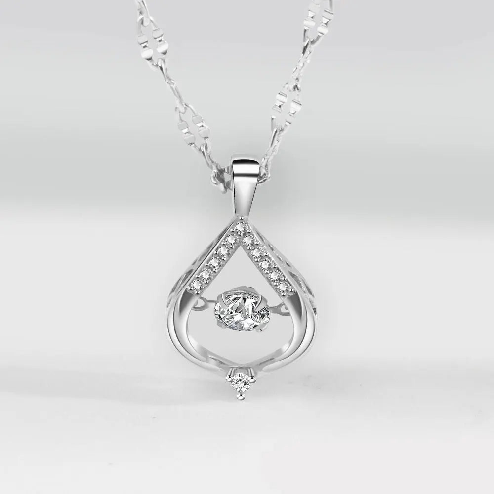 925 Sterling Silver Big Color Stone Pendant Chain Light Crystal Necklace for Women Excellent Jewelry Collarbone Chain 7355