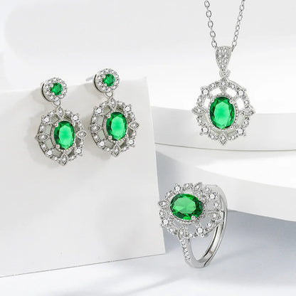 925 Sterling Silver Elegant Jewelry Sets Ring Earrings Necklace For Women Rectangle Geometry Zircon Wedding Accessories