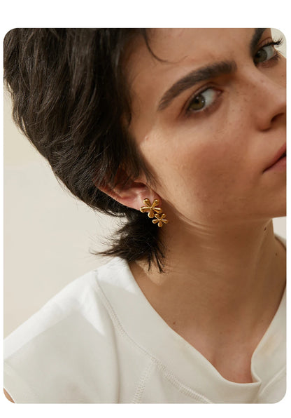Elysium 316L Stainless Steel Flower Stud Earrings Fashion Metal 18K Gold Color Plated Rust Proof Texture Charm Jewelry for Women