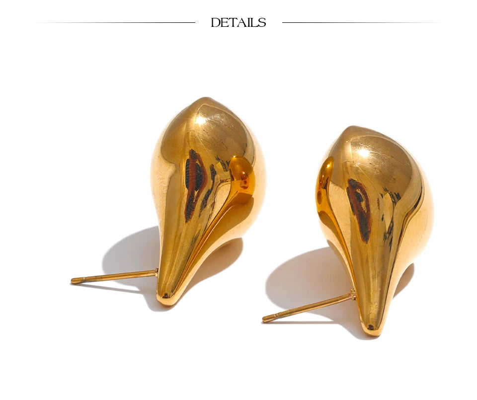 Elysium 18K Gold Color Stainless Steel New Style Water Drop Stylish Stud Earrings Women Statement Daily Temperament Jewelry