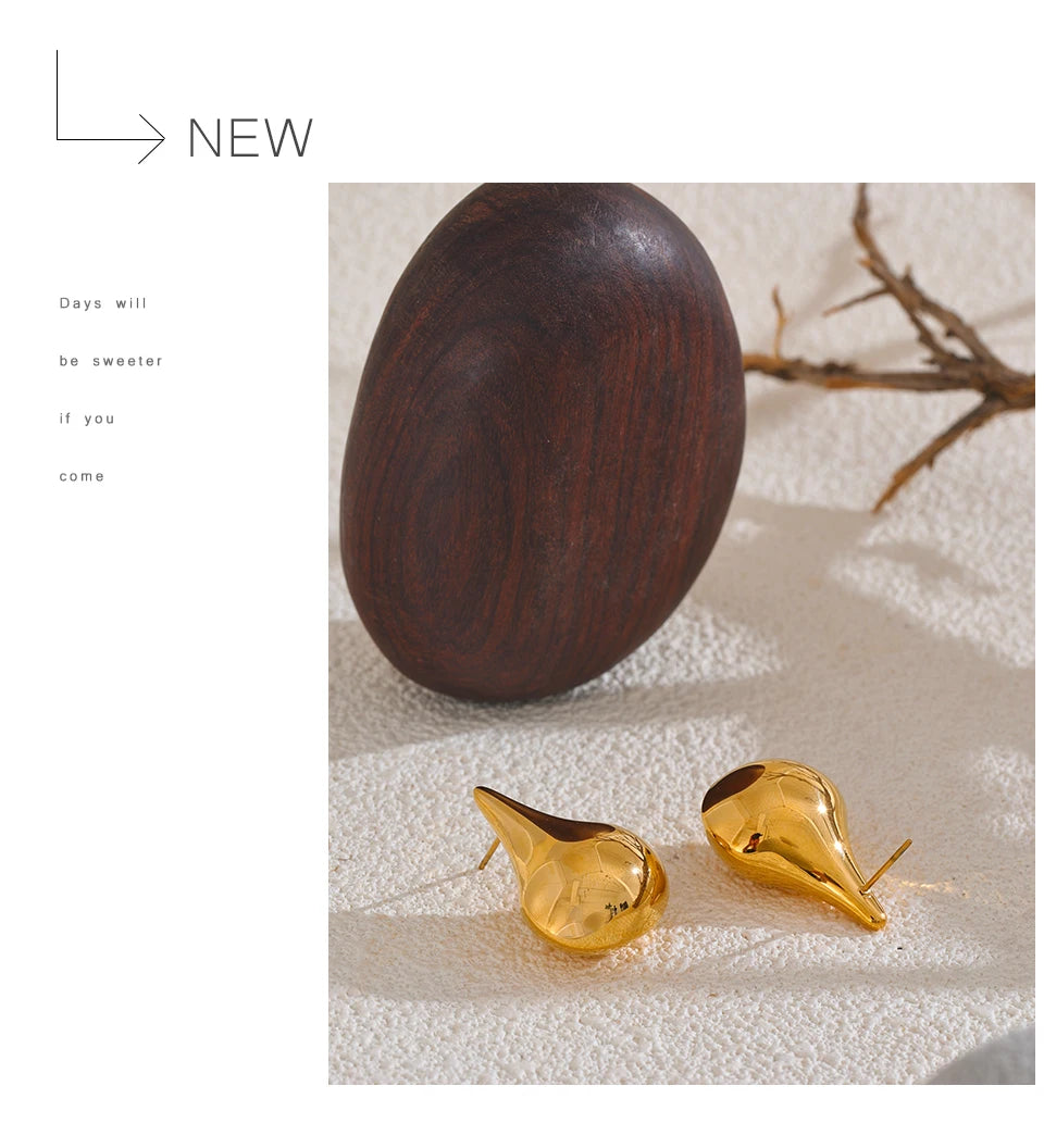 Elysium 18K Gold Color Stainless Steel New Style Water Drop Stylish Stud Earrings Women Statement Daily Temperament Jewelry