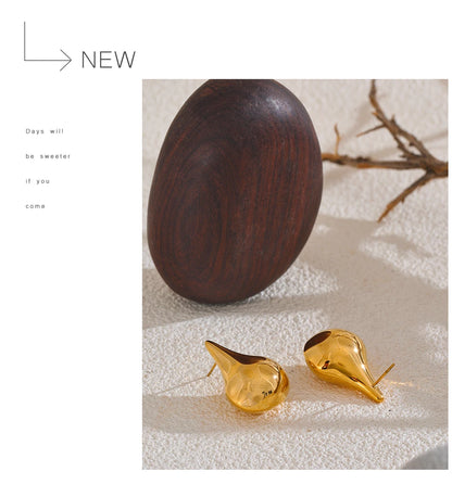 Elysium 18K Gold Color Stainless Steel New Style Water Drop Stylish Stud Earrings Women Statement Daily Temperament Jewelry