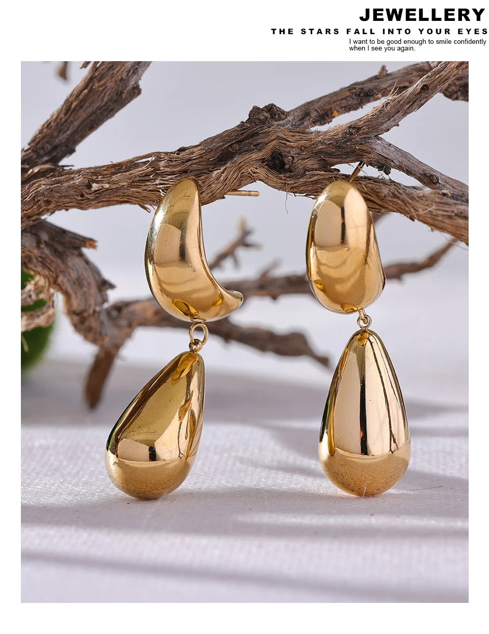 Elysium Charm Stainless Steel Water Drop Teardrop Dangle Earrings Waterproof Metal Statement High Quality Jewelry 18K Gold Plated
