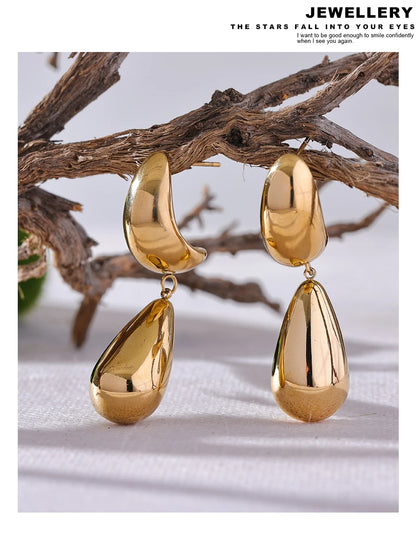 Elysium Charm Stainless Steel Water Drop Teardrop Dangle Earrings Waterproof Metal Statement High Quality Jewelry 18K Gold Plated