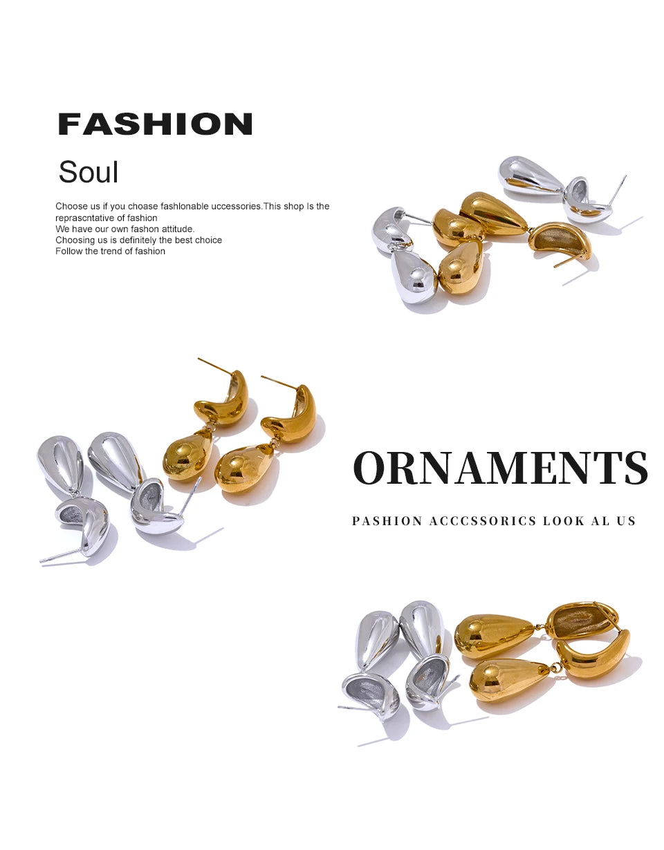 Elysium Charm Stainless Steel Water Drop Teardrop Dangle Earrings Waterproof Metal Statement High Quality Jewelry 18K Gold Plated