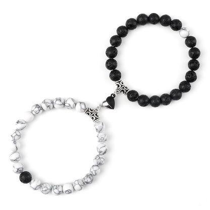 Hot Couple Yin Yang Bracelet Set Men 8mm Natural Stone Heart shape Magnet Love Braclet for Women Friendship Fashion Jewelry Gift