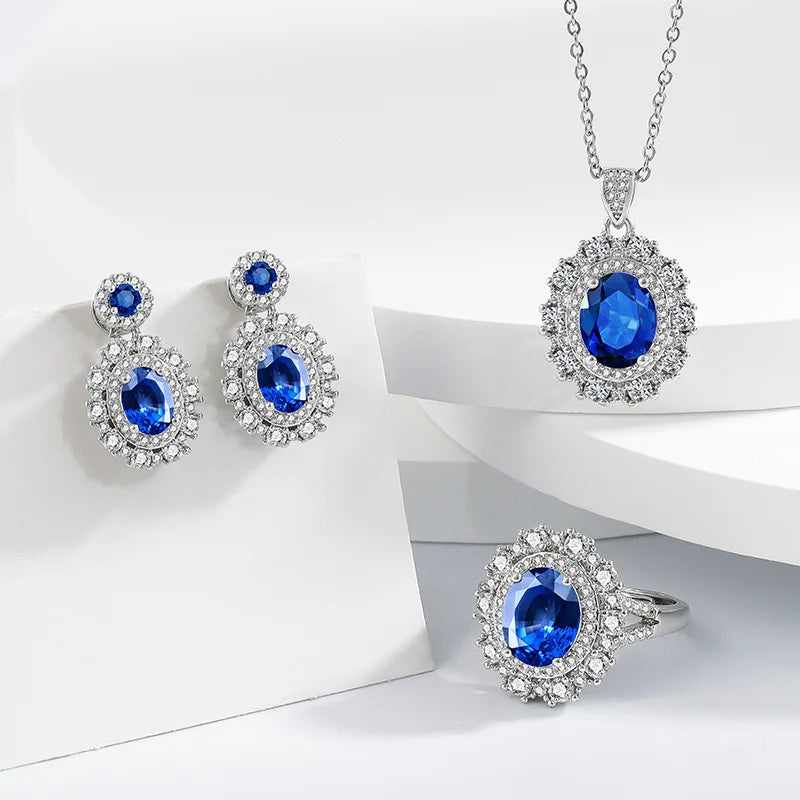 925 Sterling Silver Elegant Jewelry Sets Ring Earrings Necklace For Women Rectangle Geometry Zircon Wedding Accessories