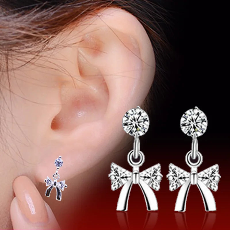 925 Sterling Silver Jewelry Women Fashion Cute Tiny Clear Crystal CZ Stud Earrings Gift for Girls Teens Lady R003