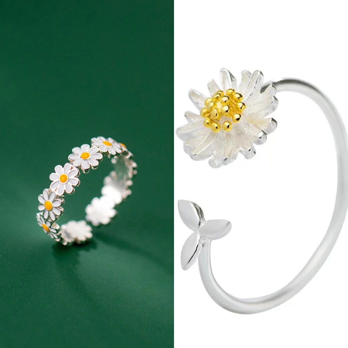 Fashion Vintage Daisy Flower Rings For Women Style Adjustable Opening Finger Ring Bride Wedding Engagement Statement Jewelry