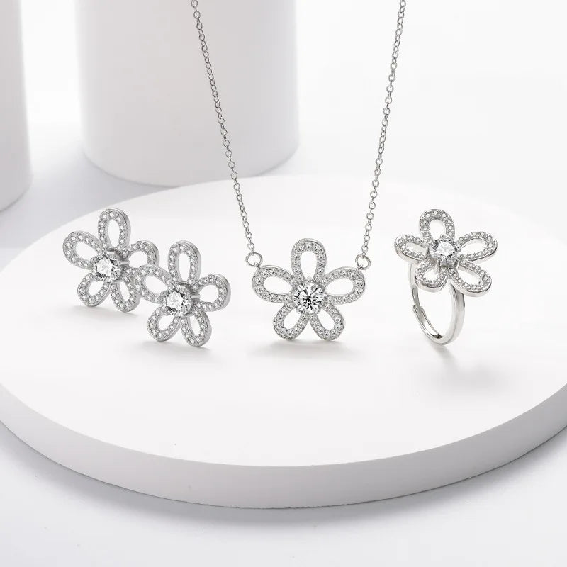 925 Sterling Silver Jewelry Sets For Women Heart Zircon Ring Earrings Necklace Wedding Bridal Elegant Christmas