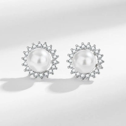 925 Sterling silver needle Earrings Fashion High Quality Jewelry Double Row Crystal Zircon Round Stud H570