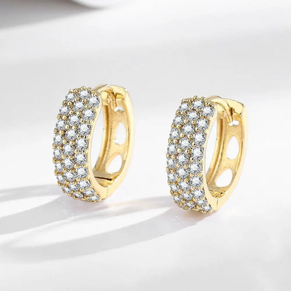 925 Sterling silver needle Earrings Fashion High Quality Jewelry Double Row Crystal Zircon Round Stud H570