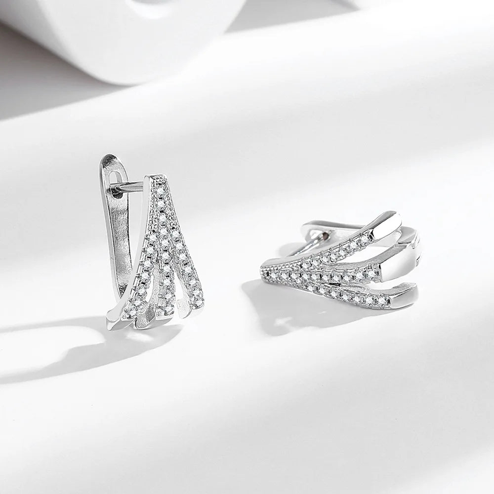 925 Sterling silver needle Earrings Fashion High Quality Jewelry Double Row Crystal Zircon Round Stud H570