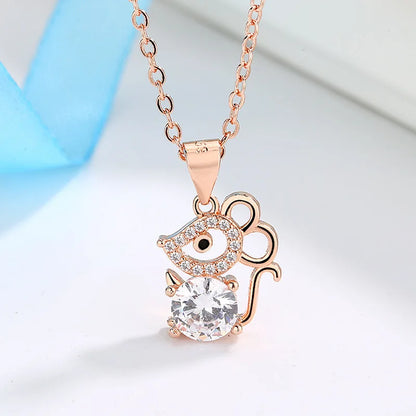 925 Sterling Silver Big Color Stone Pendant Chain Light Crystal Necklace for Women Excellent Jewelry Collarbone Chain 7355