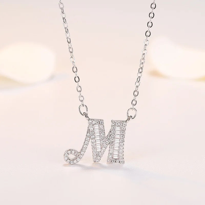 New 925 Sterling Silver 26 letter necklace Personal name handmade jewelry For Women Wedding Charm Fashion